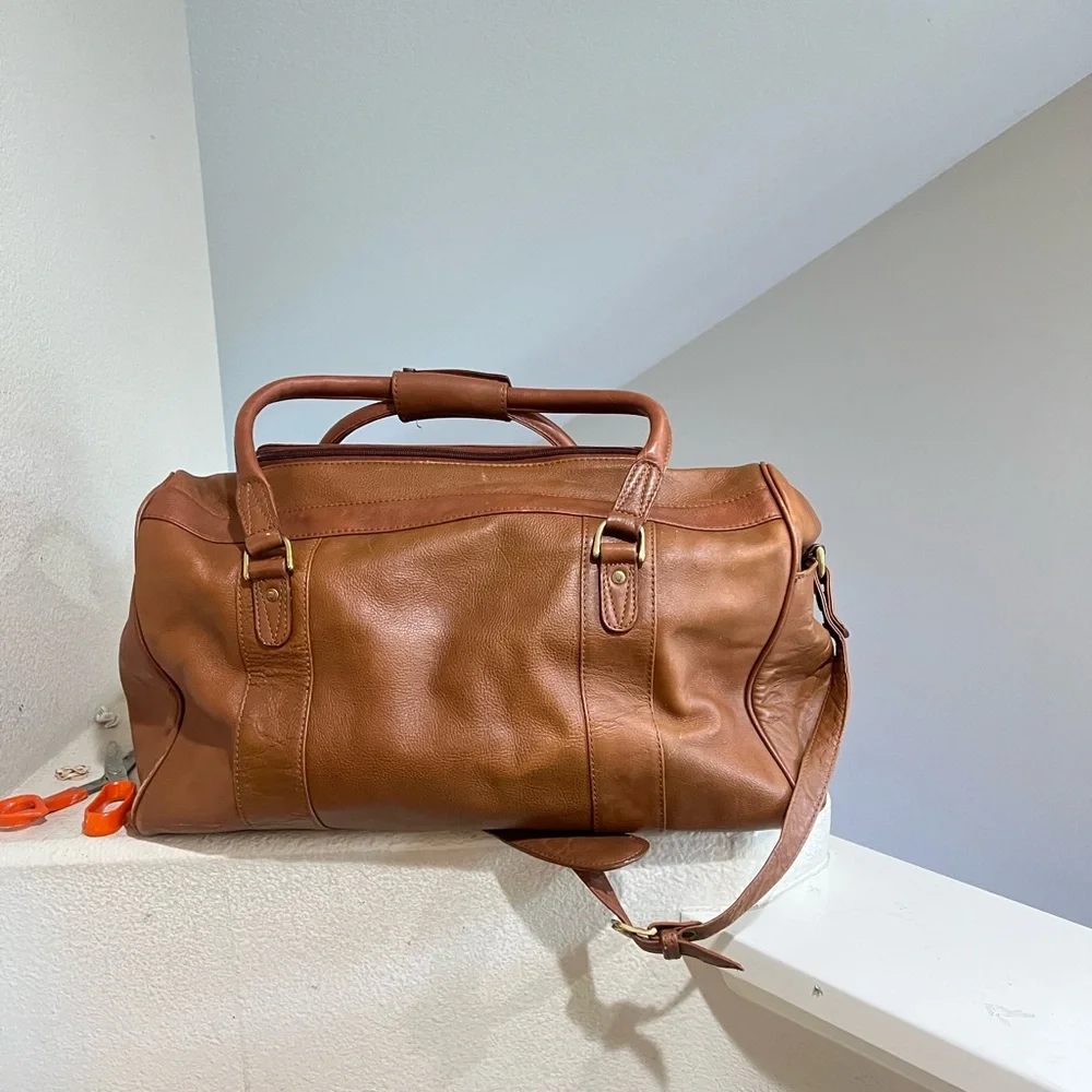 Vintage Hidesign Large Brown Leather Duffle Bag  Travel Weekender Carryon Bag